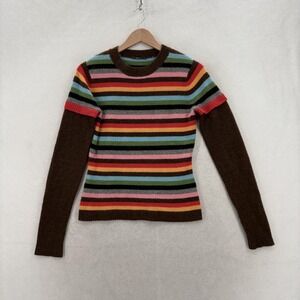 Maya Sweater Womens Medium Multicolor Stripe Cashmere Blend Crew Knit Pullover